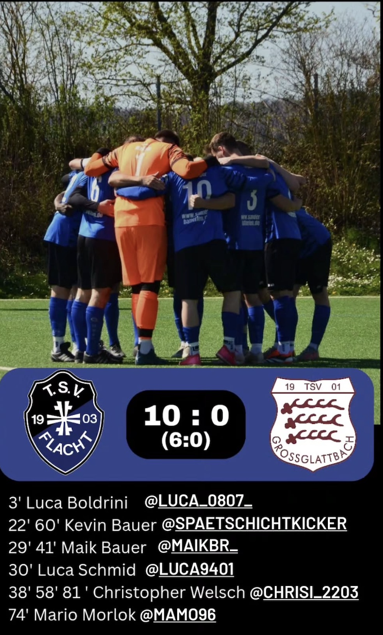 Ergebnis vom gesterigen Testspiel gegen den TSV Grossglattbach